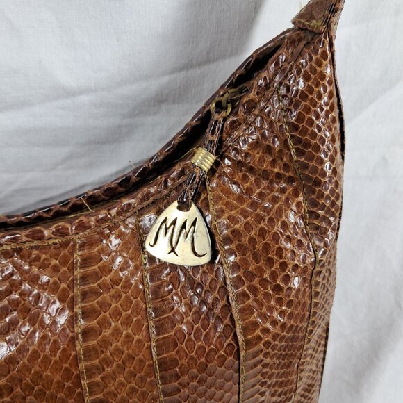Vtg Morris Moskowitz Brown Genuine Reptile Shoulder Purse - Picture 2 of 16